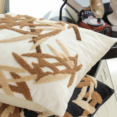 SOGA 45cm Cream Brown Bamboo Leaf Botanical Embroidered Throw Pillow