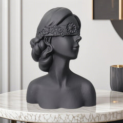 SOGA 36cm Black Resin Sculpture – Blindfold Lady Bust Home Decor