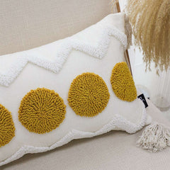 SOGA 30cm Cream Yellow Circle Pom Chevron Tassel Decorative Pillow $ 72