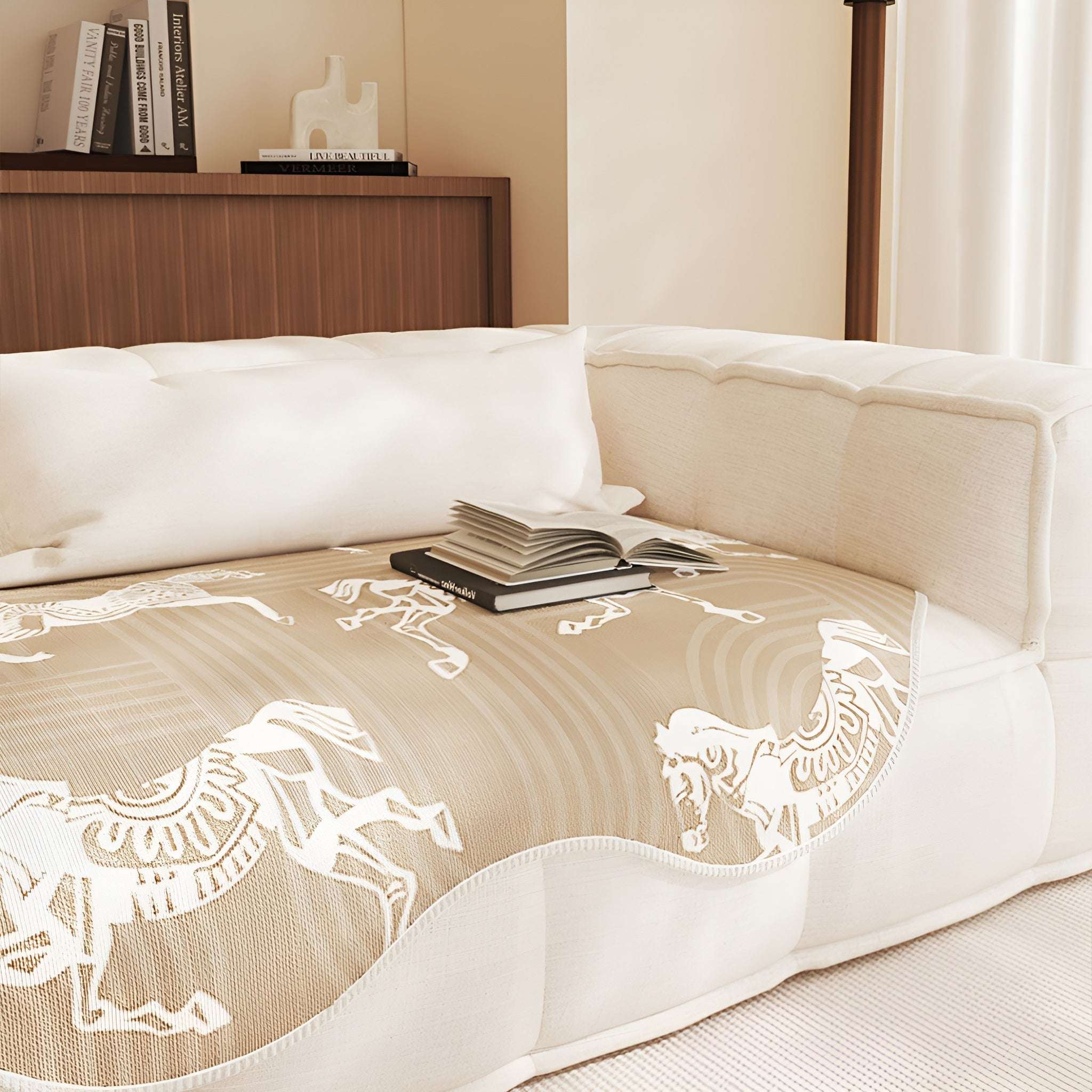 SOGA Four-Seater Beige Horse Print 90x260cm Throw Blanket Sofa Cover $ 144