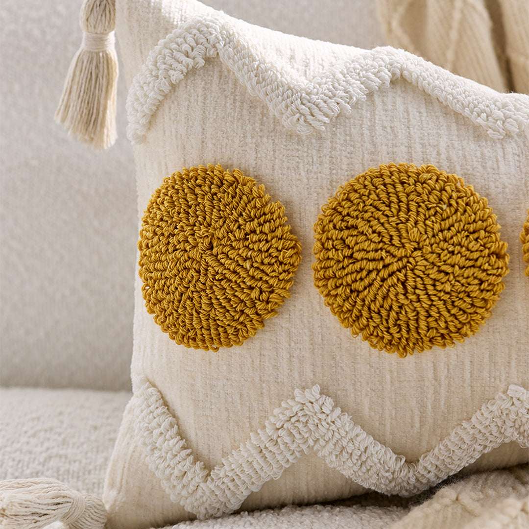 SOGA 30cm Cream Yellow Circle Pom Chevron Tassel Decorative Pillow $ 72
