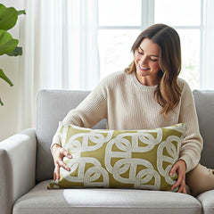 SOGA 35cm Artistic Olive Green White Geometric Pattern Throw Pillow