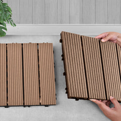 SOGA 11 pcs Light Chocolate DIY Wooden Composite Decking Tiles Garden Outdoor Backyard Flooring Home Decor