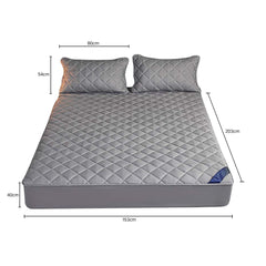 SOGA Grey 153cm Wide Cross-Hatch Mattress Cover Thick Quilted Stretchable Bed Spread Sheet Protector with Pillow Covers