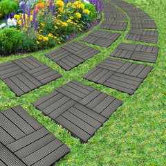 SOGA 11 pcs Grey DIY Wooden Composite Decking Tiles Garden Outdoor Backyard Flooring Home Decor