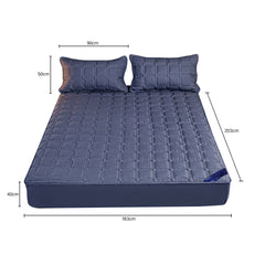 SOGA Blue 183cm Wide Cross-Hatch Mattress Cover Thick Quilted Stretchable Bed Spread Sheet Protector with Pillow Covers