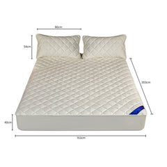 SOGA White 153cm Wide Cross-Hatch Mattress Cover Thick Quilted Stretchable Bed Spread Sheet Protector with Pillow Covers