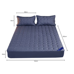 SOGA Blue 153cm Wide Cross-Hatch Mattress Cover Thick Quilted Stretchable Bed Spread Sheet Protector with Pillow Covers