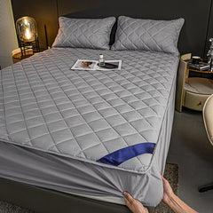 SOGA Grey 138cm Wide Cross-Hatch Mattress Cover Thick Quilted Stretchable Bed Spread Sheet Protector with Pillow Covers