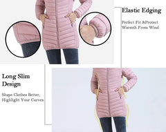 Anychic Womens Padded Puffer Jacket XXLarge Pink Ultralightweight Long Parka With Detachable Hood Outdoor Warm Clothes