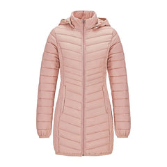 Anychic Womens Padded Puffer Jacket XXLarge Pink Ultralightweight Long Parka With Detachable Hood Outdoor Warm Clothes