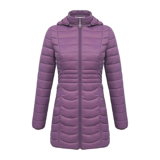 Anychic Womens Padded Puffer Jacket Medium Purple Ultralight Coat With Detachable Hood Lightweight Outwear Clothing