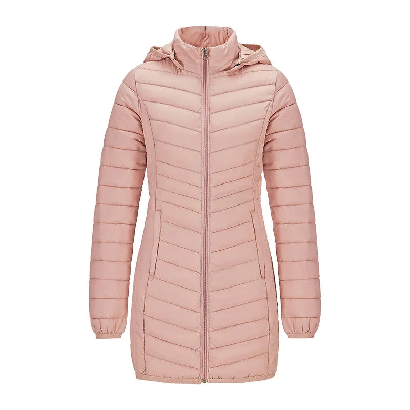 Anychic Womens Padded Puffer Jacket Small Pink Ultralightweight Long Parka With Detachable Hood Outdoor Warm Clothes