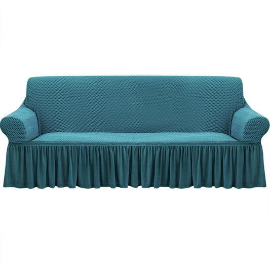 SOGA 3-Seater Blue Sofa Cover with Ruffled Skirt Couch Protector High Stretch Lounge Slipcover Home Decor