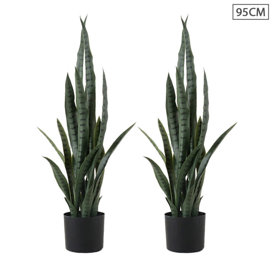 SOGA 2X 95cm Sansevieria Snake Artificial Plants with Black Plastic Planter Greenery, Home Office Decor