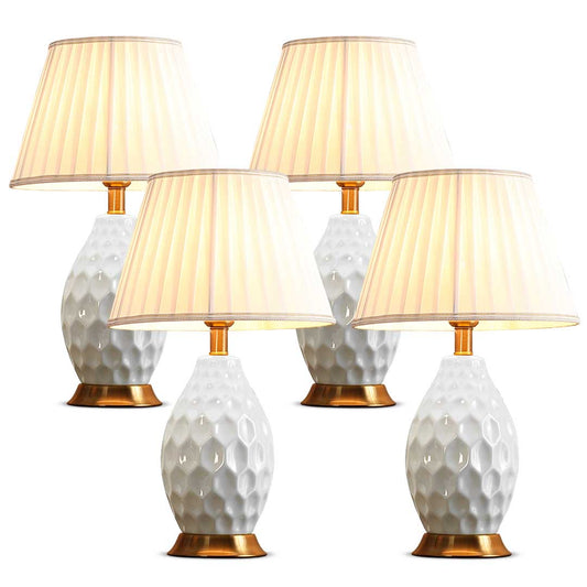 SOGA 4X Textured Ceramic Oval Table Lamp with Gold Metal Base White