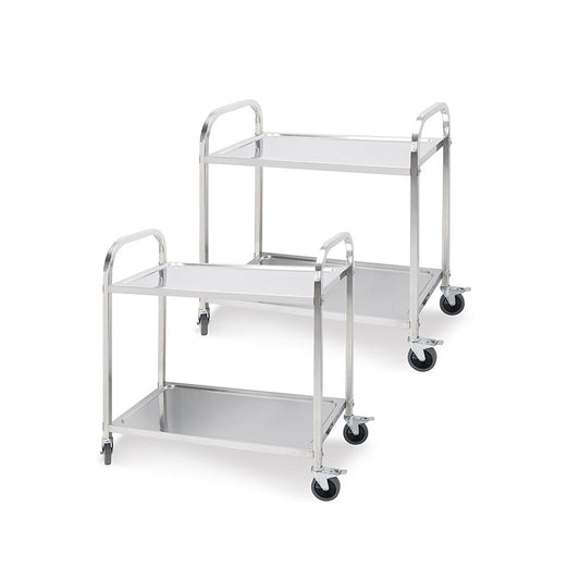 SOGA 2X 2 Tier 81x46x85cm Stainless Steel Kitchen Dining Food Cart Trolley Utility Round Small