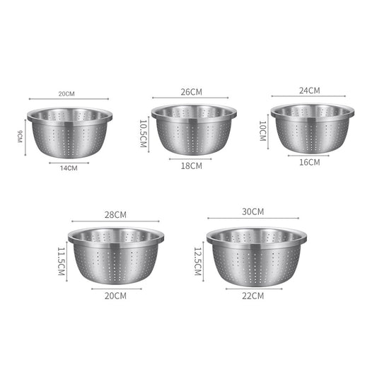 SOGA Stainless Steel Nesting Basin Colander Perforated Kitchen Sink Washing Bowl Metal Basket Strainer Set of 5