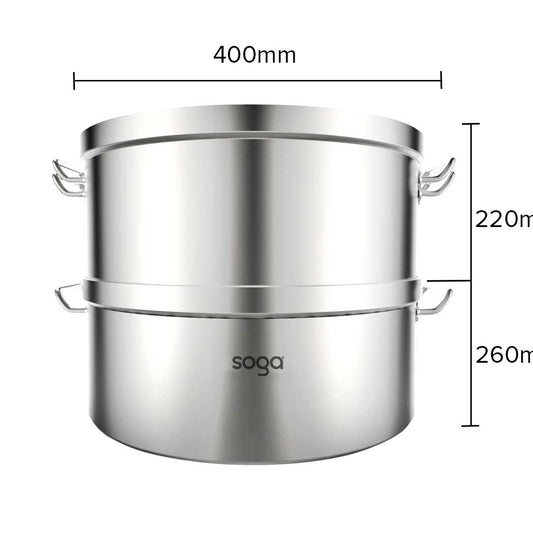 SOGA Commercial 304 Stainless Steel Steamer With 2 Tiers Top Food Grade 40*26cm