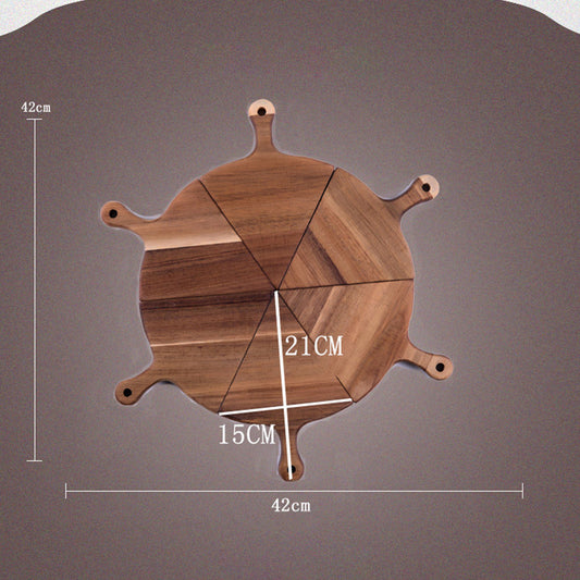 SOGA 6 pcs Brown Round Divisible Wood Pizza Server Food Plate Board Pizza Paddle Cutting Board Home Decor
