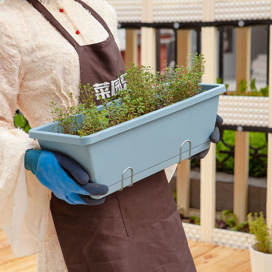 SOGA 49.5cm Blue Rectangular Planter Vegetable Herb Flower Outdoor Plastic Box with Holder Balcony Garden Decor Set of 2