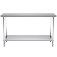 SOGA 2-Tier Commercial Catering Kitchen Stainless Steel Prep Work Bench Table 150*70*85cm