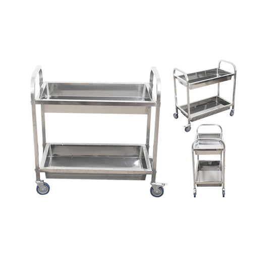 SOGA 2X 2 Tier 85x45x90cm Stainless Steel Kitchen Trolley Bowl Collect Service Food Cart Medium