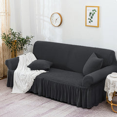 SOGA 3-Seater Dark Grey Sofa Cover with Ruffled Skirt Couch Protector High Stretch Lounge Slipcover Home Decor