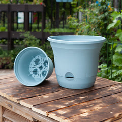 SOGA 19.5cm Blue Plastic Plant Pot Self Watering Planter Flower Bonsai Indoor Outdoor Garden Decor Set of 2