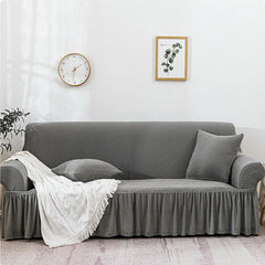 SOGA 3-Seater Grey Sofa with Ruffled Skirt Cover Couch Protector High Stretch Lounge Slipcover Home Decor