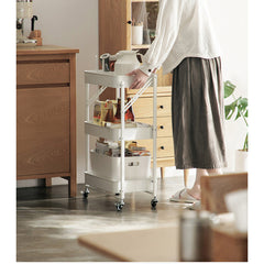 SOGA 3 Tier Steel White Foldable Kitchen Cart Multi-Functional Shelves Portable Storage Organizer with Wheels
