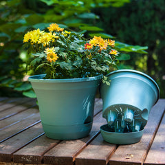 SOGA 19.5cm Blue Plastic Plant Pot Self Watering Planter Flower Bonsai Indoor Outdoor Garden Decor Set of 3