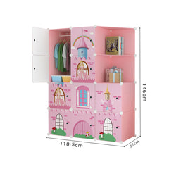 SOGA 10 Cubes Pink Castle Print Portable Wardrobe Divide-Grid Modular Storage Organiser Foldable Closet