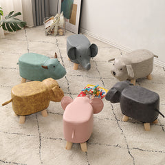 SOGA 2X Beige Children Bench Elephant Character Round Ottoman Stool Soft Small Comfy Seat Home Decor