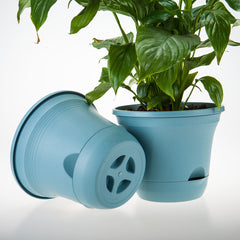 SOGA 19.5cm Blue Plastic Plant Pot Self Watering Planter Flower Bonsai Indoor Outdoor Garden Decor Set of 3