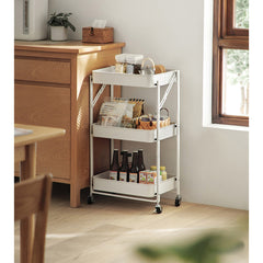 SOGA 3 Tier Steel White Foldable Kitchen Cart Multi-Functional Shelves Portable Storage Organizer with Wheels