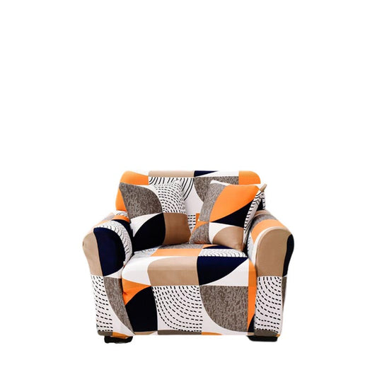 Anyhouz 1 Seater Sofa Cover Orange Geometric Style and Protection For Living Room Sofa Chair Elastic Stretchable Slipcover