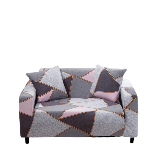Anyhouz 2 Seater Sofa Cover Gray Pink Geometric Style and Protection For Living Room Sofa Chair Elastic Stretchable Slipcover