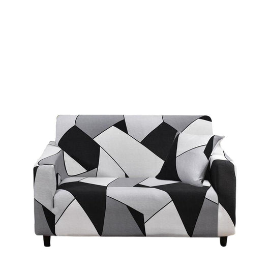 Anyhouz 2 Seater Sofa Cover Black White Geometric Style and Protection For Living Room Sofa Chair Elastic Stretchable Slipcover