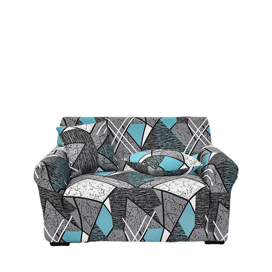 Anyhouz 2 Seater Sofa Cover Dark Grey Geometric Style and Protection For Living Room Sofa Chair Elastic Stretchable Slipcover