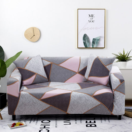 Anyhouz 1 Seater Sofa Cover Gray Pink Geometric Style and Protection For Living Room Sofa Chair Elastic Stretchable Slipcover