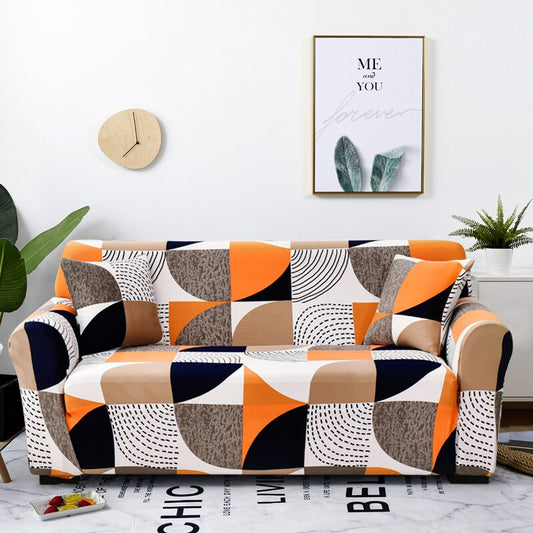 Anyhouz 1 Seater Sofa Cover Orange Geometric Style and Protection For Living Room Sofa Chair Elastic Stretchable Slipcover