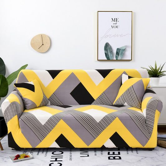 Anyhouz 1 Seater Sofa Cover Yellow Wave Style and Protection For Living Room Sofa Chair Elastic Stretchable Slipcover