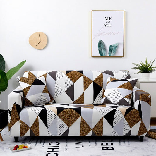 Anyhouz 1 Seater Sofa Cover Beige Geometric Style and Protection For Living Room Sofa Chair Elastic Stretchable Slipcover