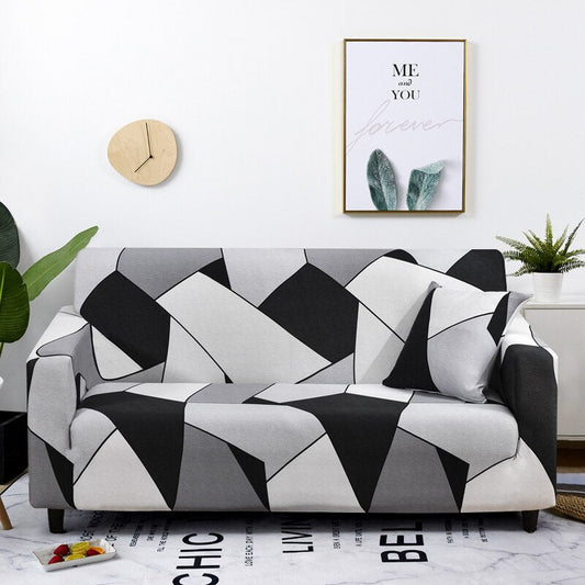 Anyhouz 2 Seater Sofa Cover Black White Geometric Style and Protection For Living Room Sofa Chair Elastic Stretchable Slipcover