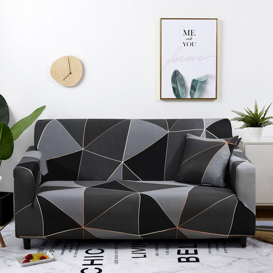 Anyhouz 1 Seater Sofa Cover Gray Triangular Geometric Style and Protection For Living Room Sofa Chair Elastic Stretchable Slipcover