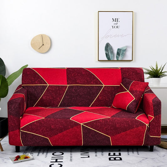 Anyhouz 1 Seater Sofa Cover Red Geometric Style and Protection For Living Room Sofa Chair Elastic Stretchable Slipcover
