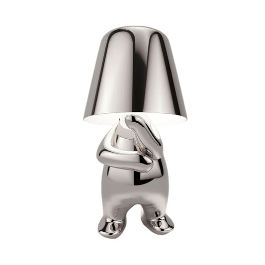 Anyhouz Hotel Lightning Lamp Silver Little Man Thinking Position Table Lamps Touch Switch Decoration Led Night Light
