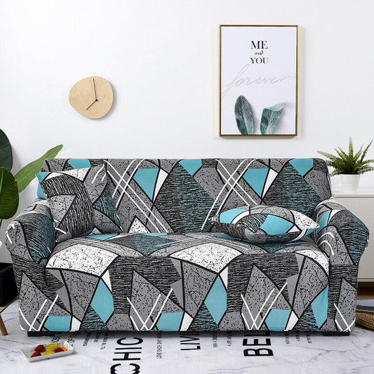 Anyhouz 2 Seater Sofa Cover Dark Grey Geometric Style and Protection For Living Room Sofa Chair Elastic Stretchable Slipcover