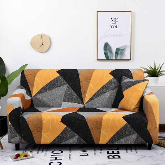 Anyhouz 2 Seater Sofa Cover Golden Yellow Geometric Style and Protection For Living Room Sofa Chair Elastic Stretchable Slipcover